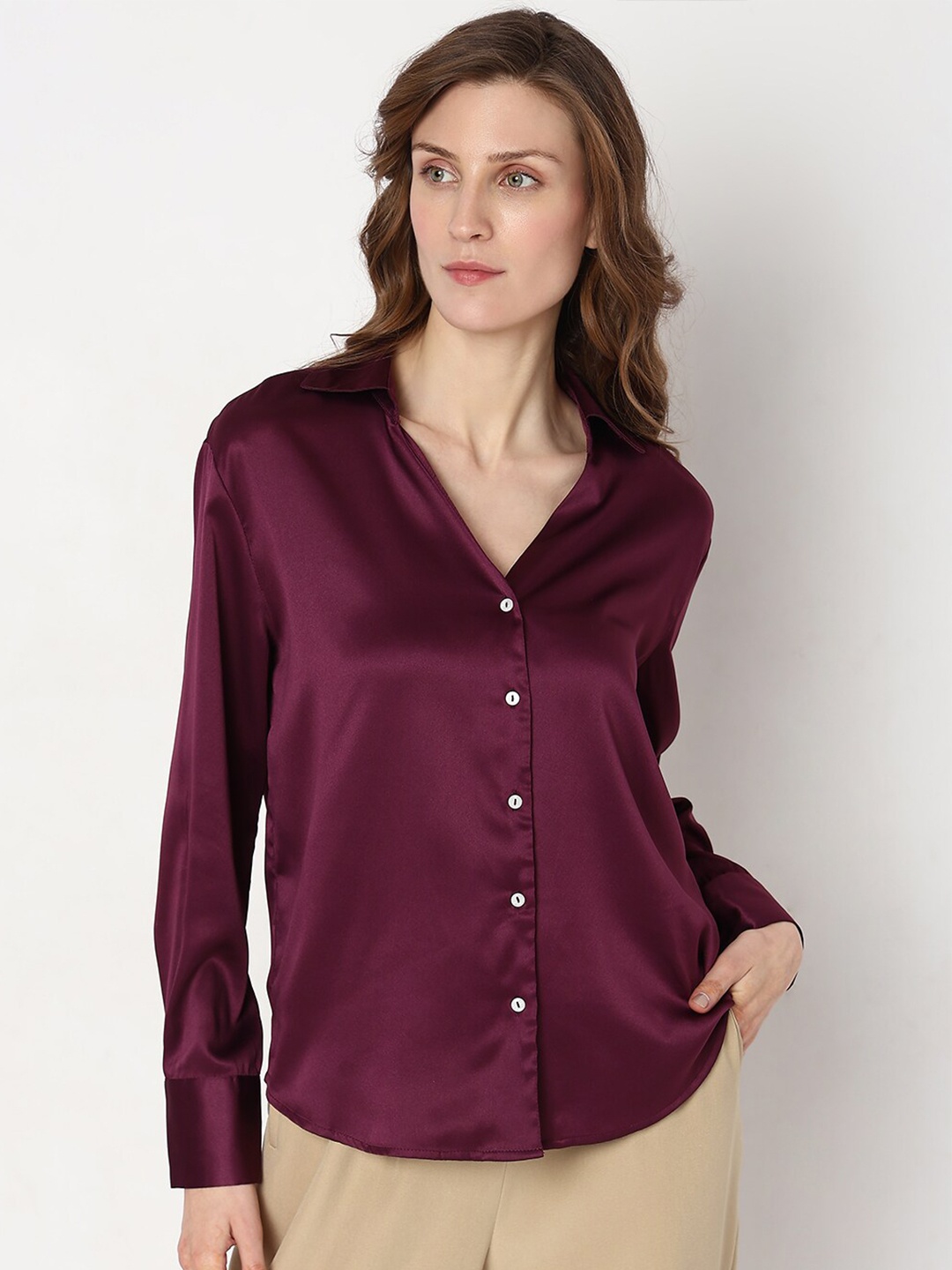 

Vero Moda Regular Fit Spread Collar Long Sleeve Casual Shirt, Purple