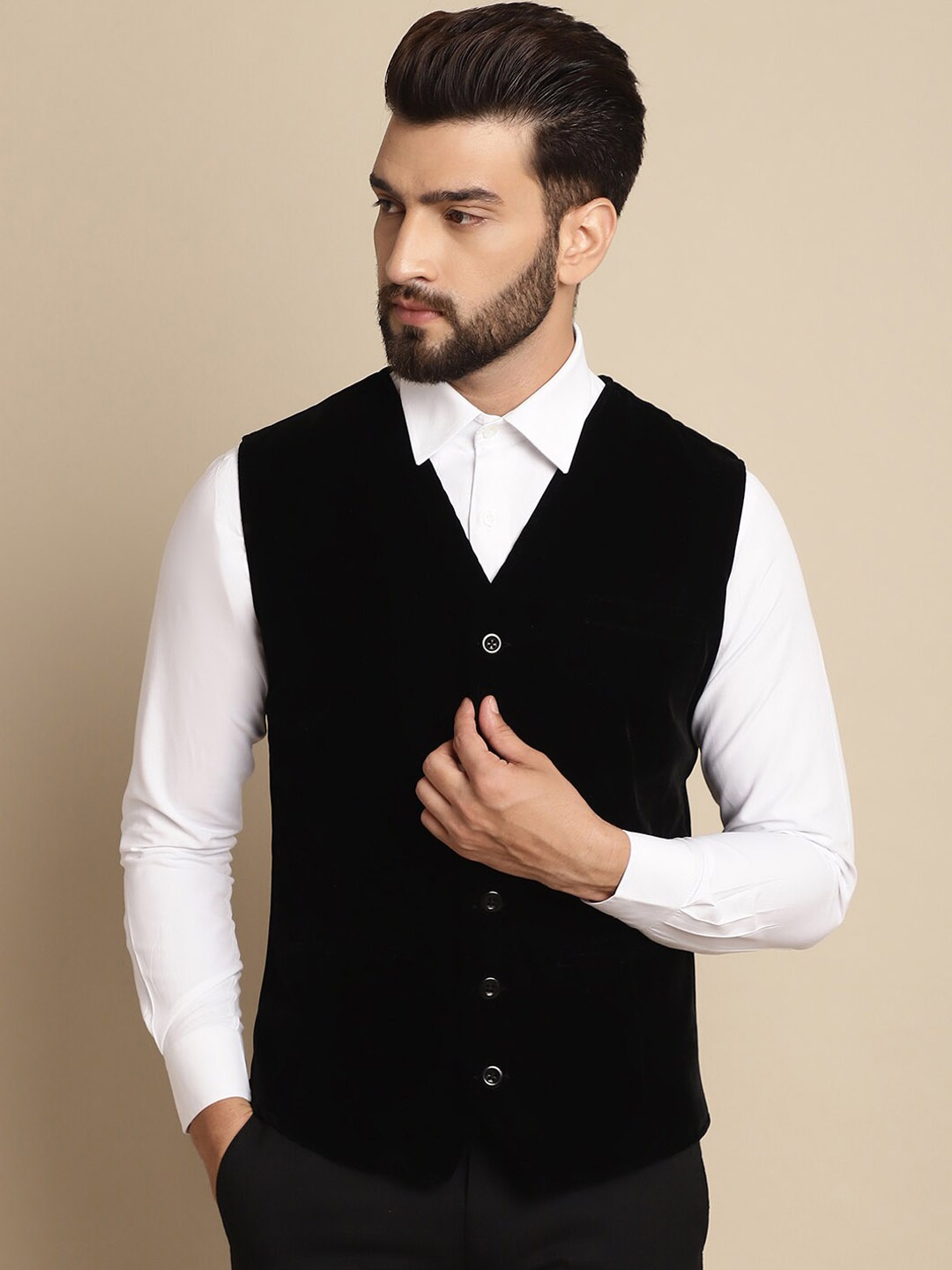 

even Single-Breasted Waistcoat, Black