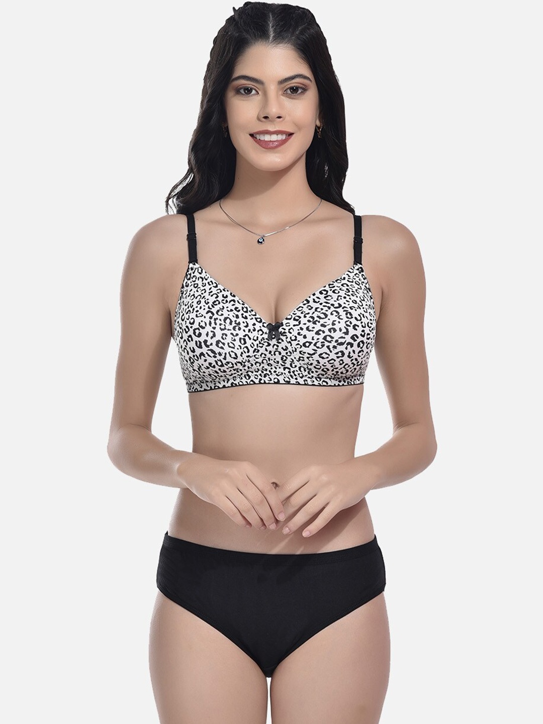 

StyFun Printed Lightly Padded Lingerie Set, Black