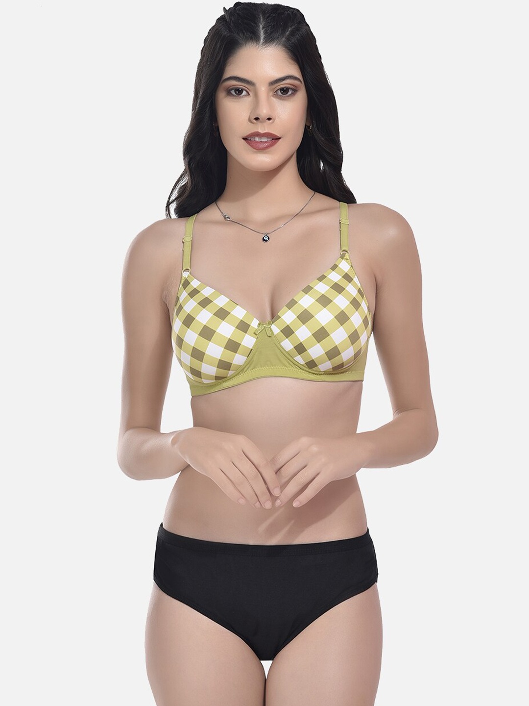 

StyFun Checked Lightly Padded Lingerie Set, Green
