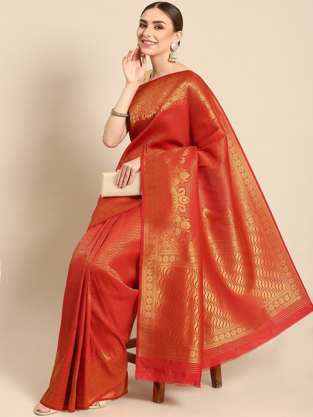 

Ishin Ethnic Motifs Woven Design Zari Saree, Red