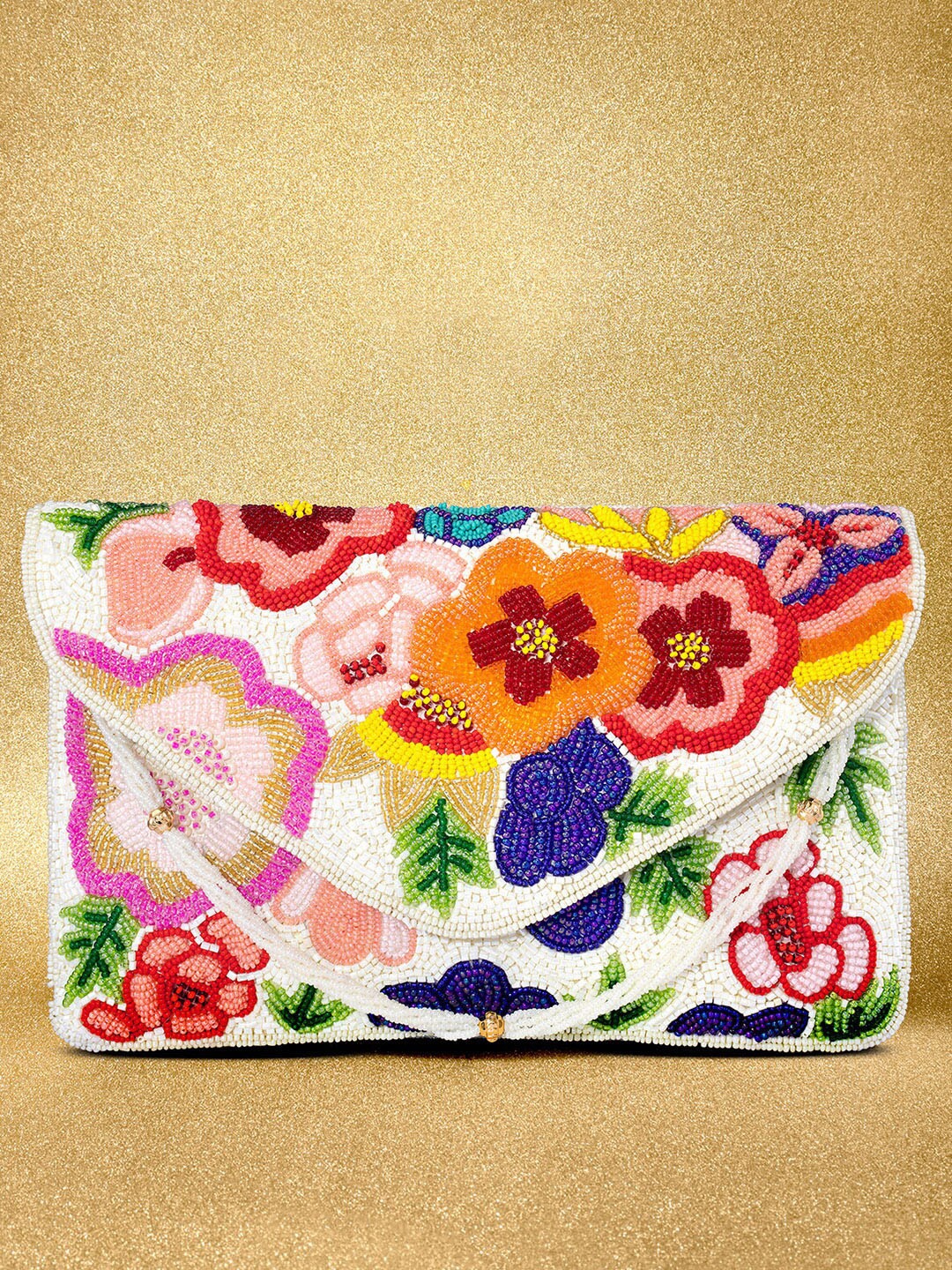 

Peora Floral Embellished Party Envelope Clutch, White