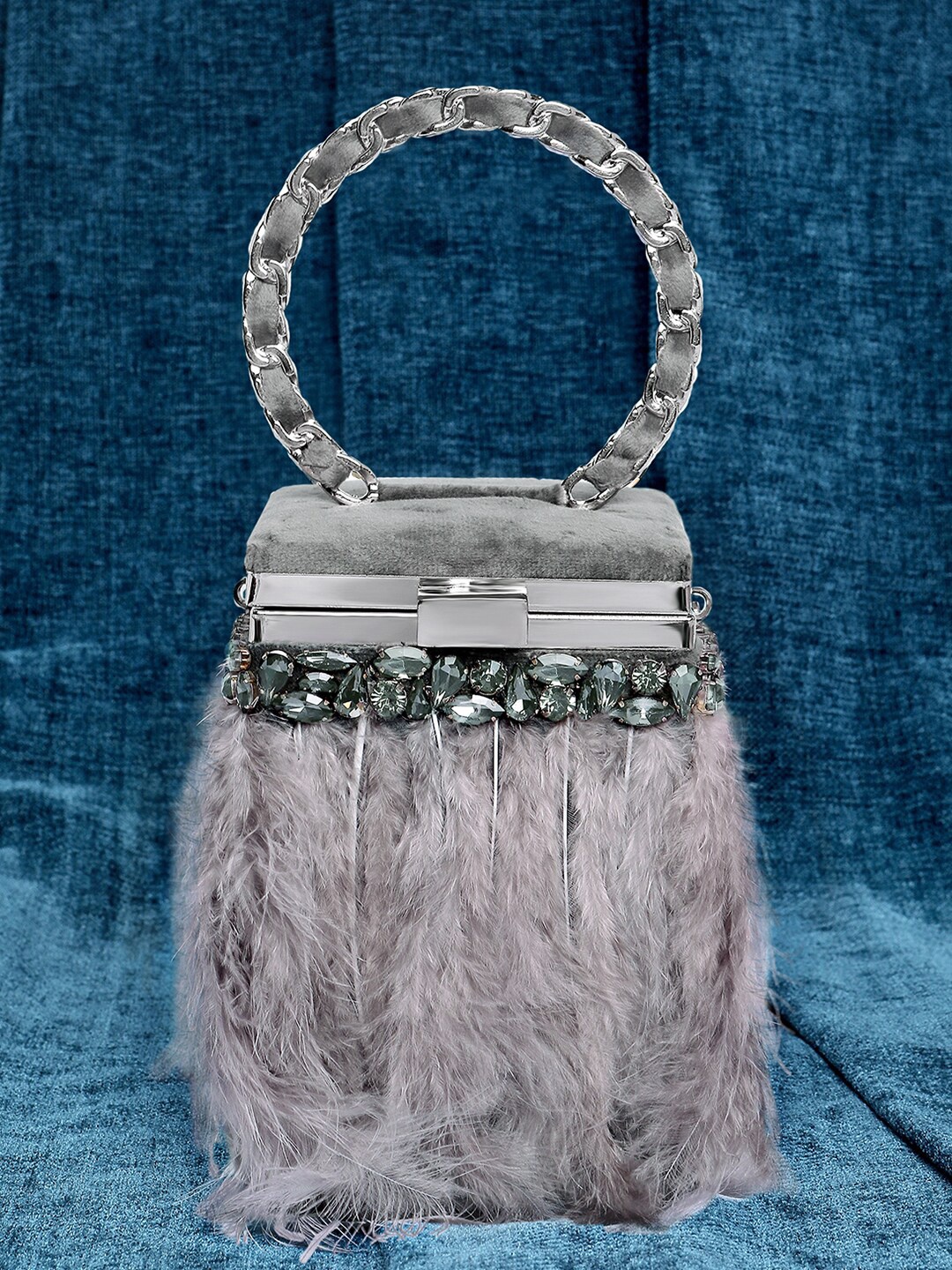 

Peora Embellished Party Box Clutch, Grey