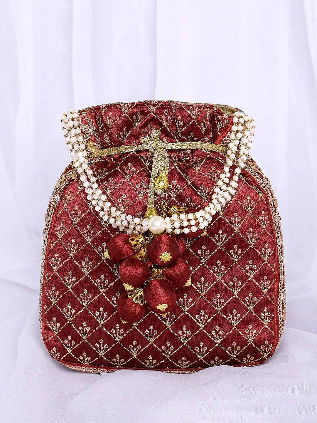 

Peora Embroidered Potli Clutch, Maroon