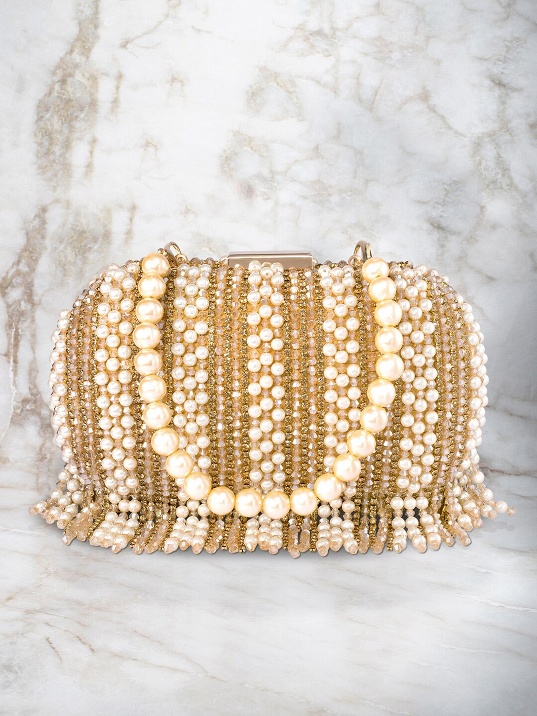 

Peora Embellished Box Clutch, Gold