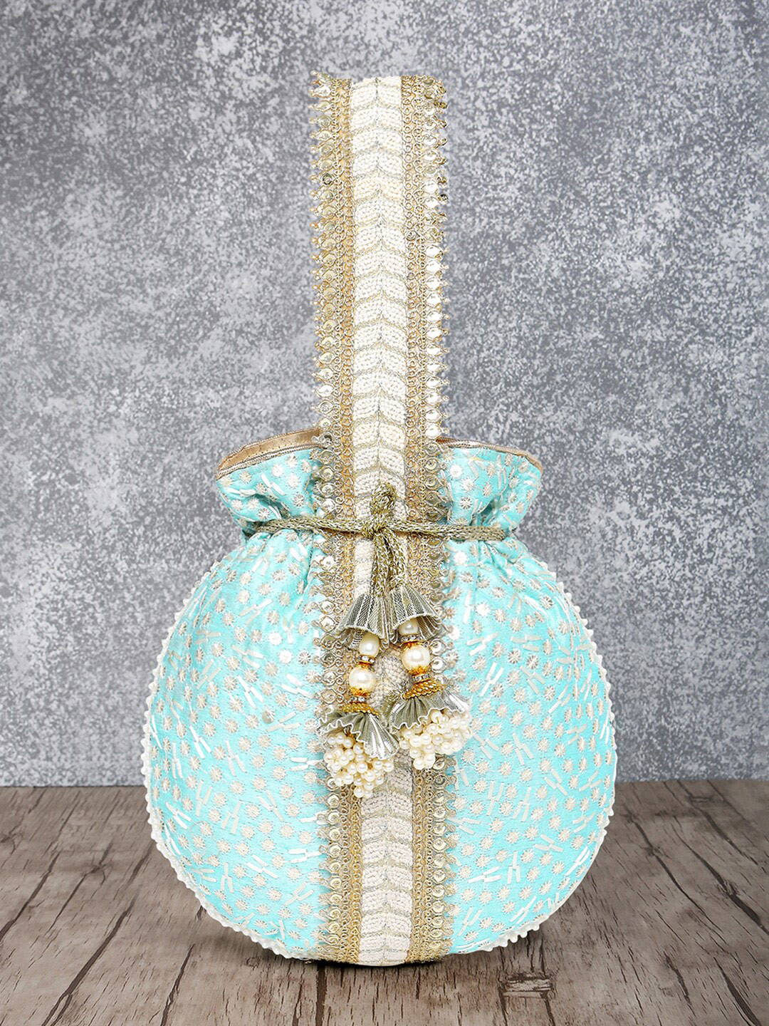 

Peora Embellished Potli Clutch, Blue