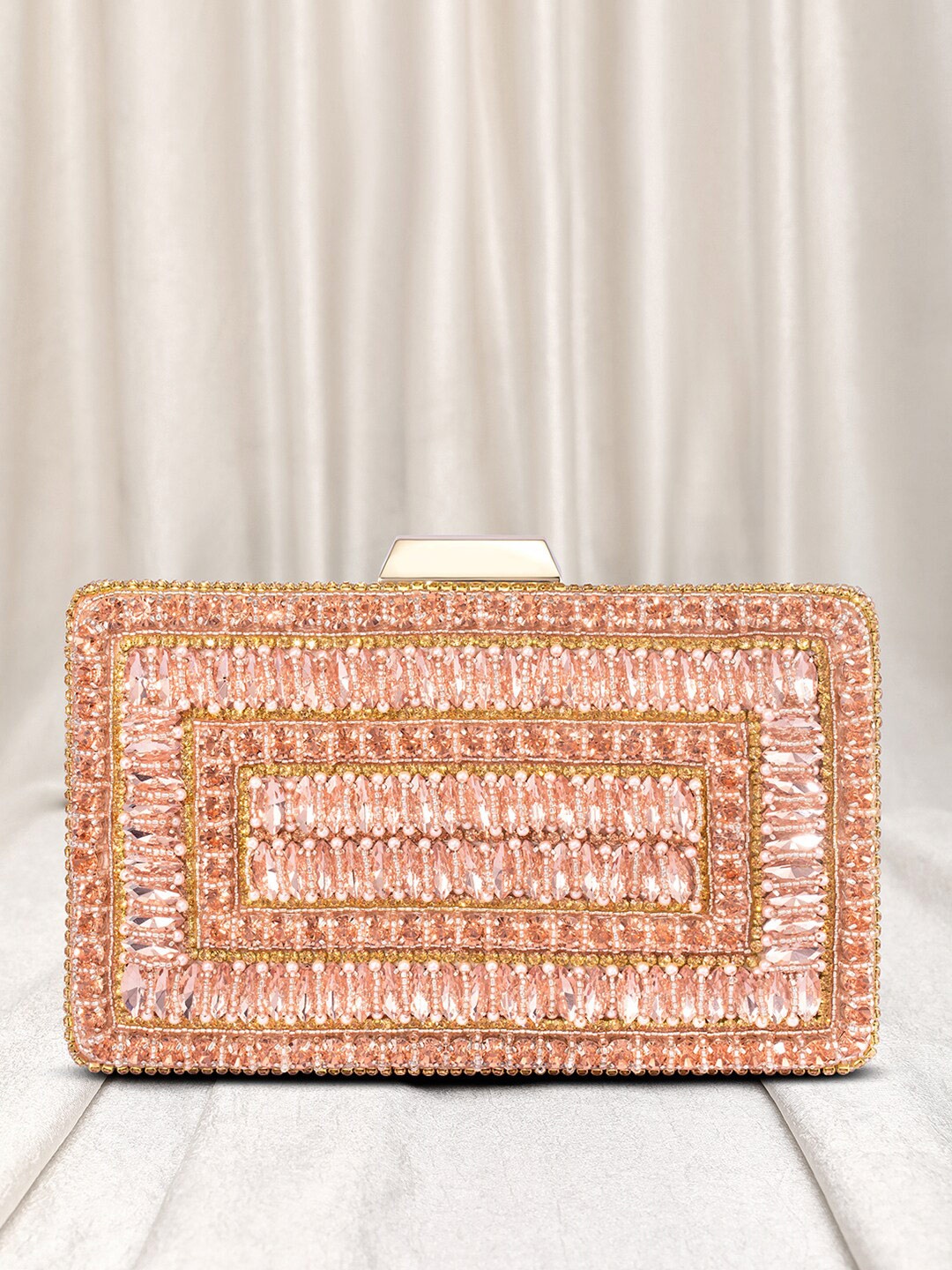 

Peora Rose Gold Embellished Box Clutch