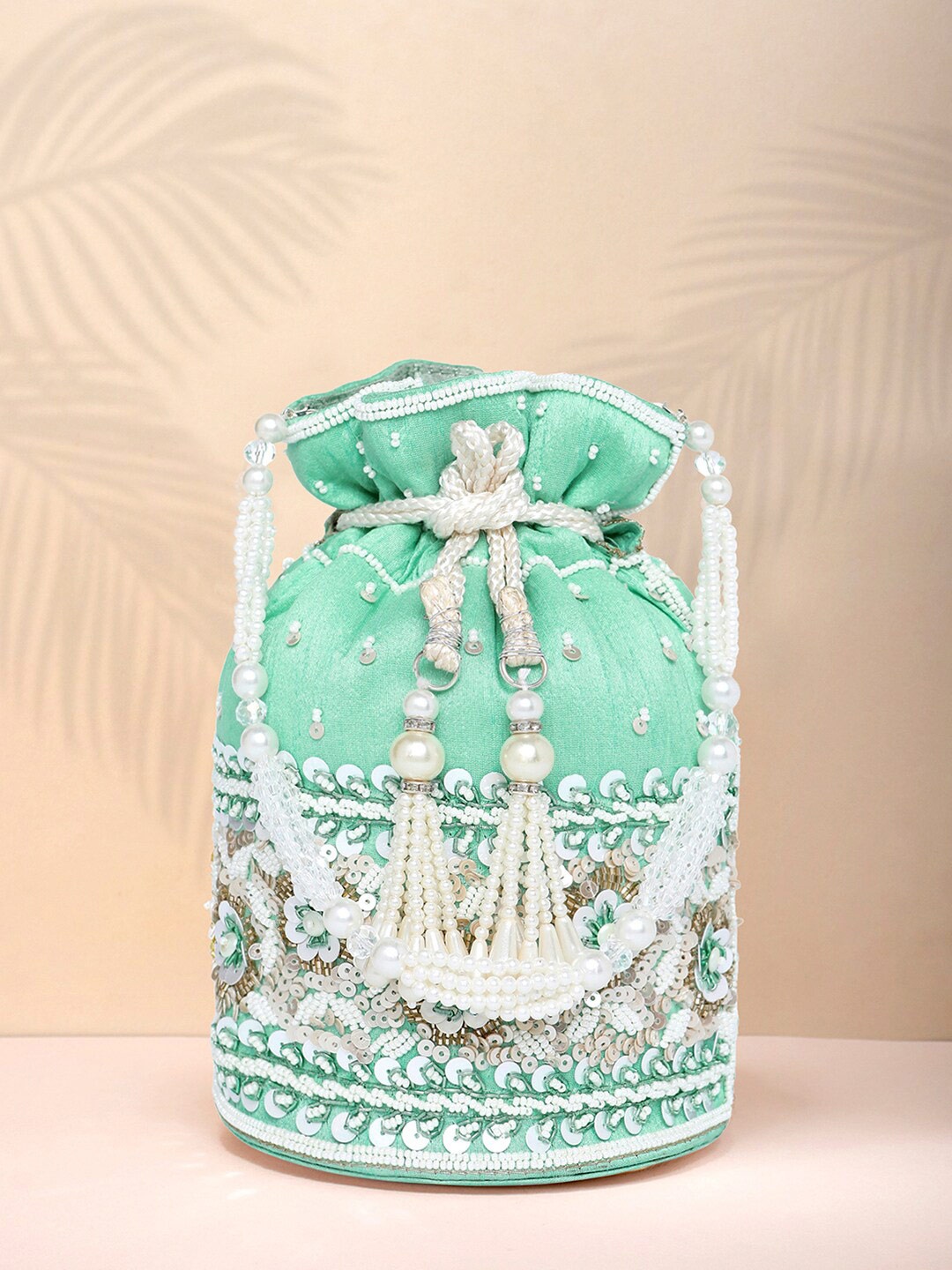 

Peora Embellished Potli Clutch, Green