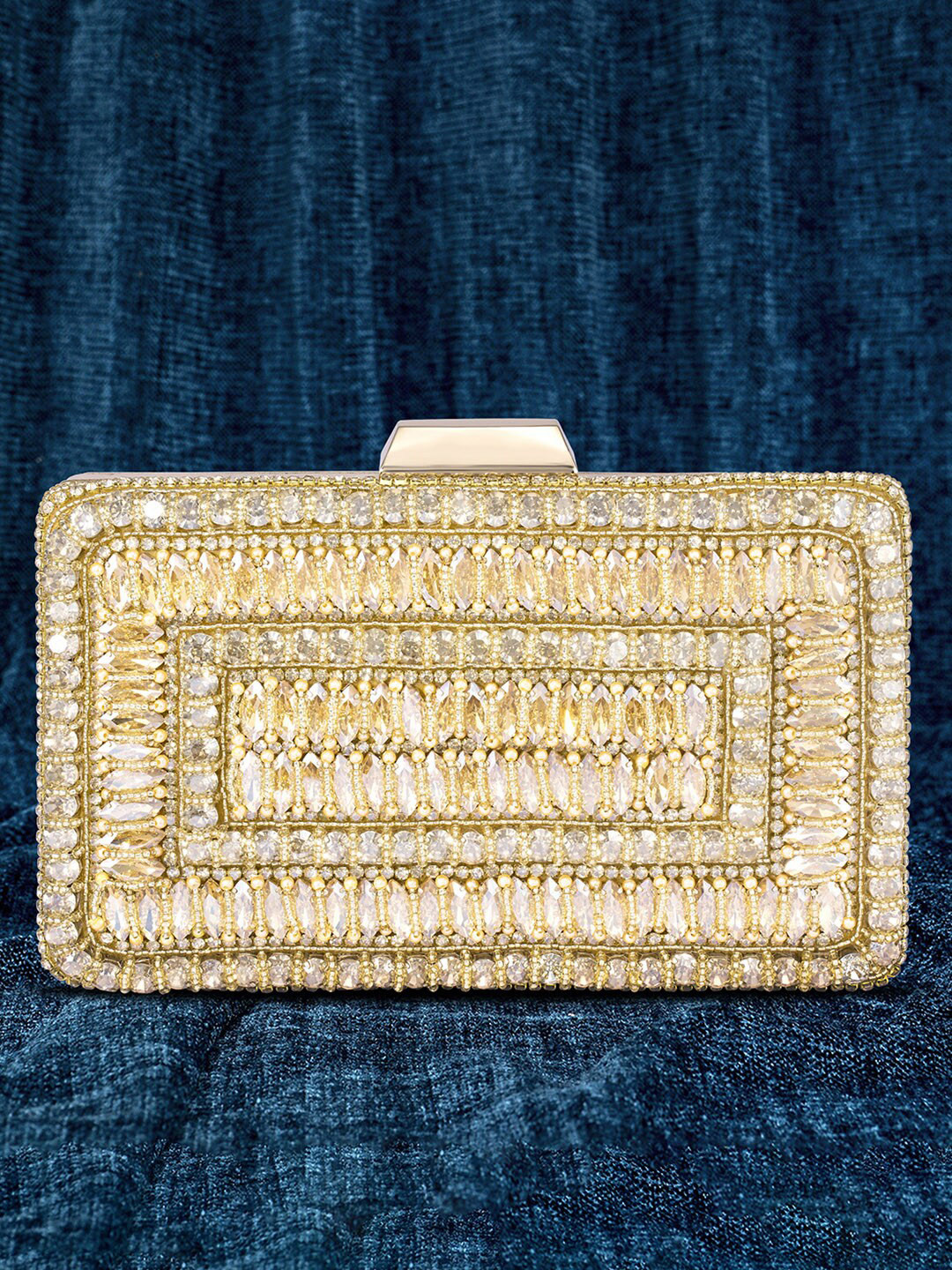 

Peora Embellished Box Clutch, Gold