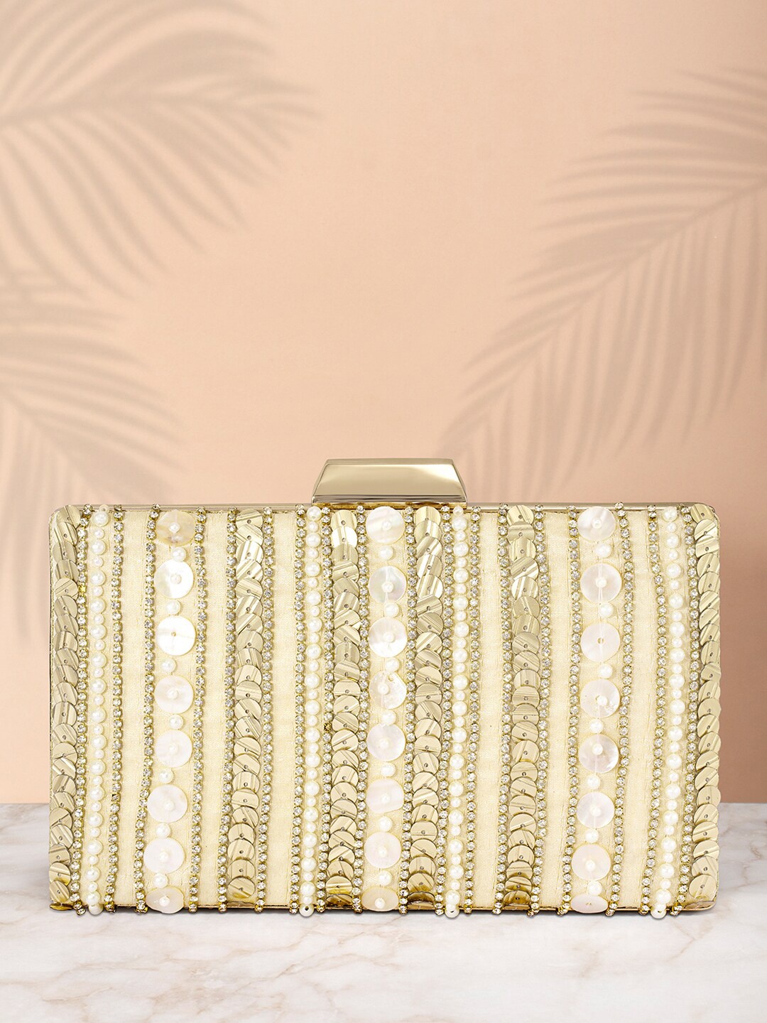 

Peora Embellished Box Clutch, Cream