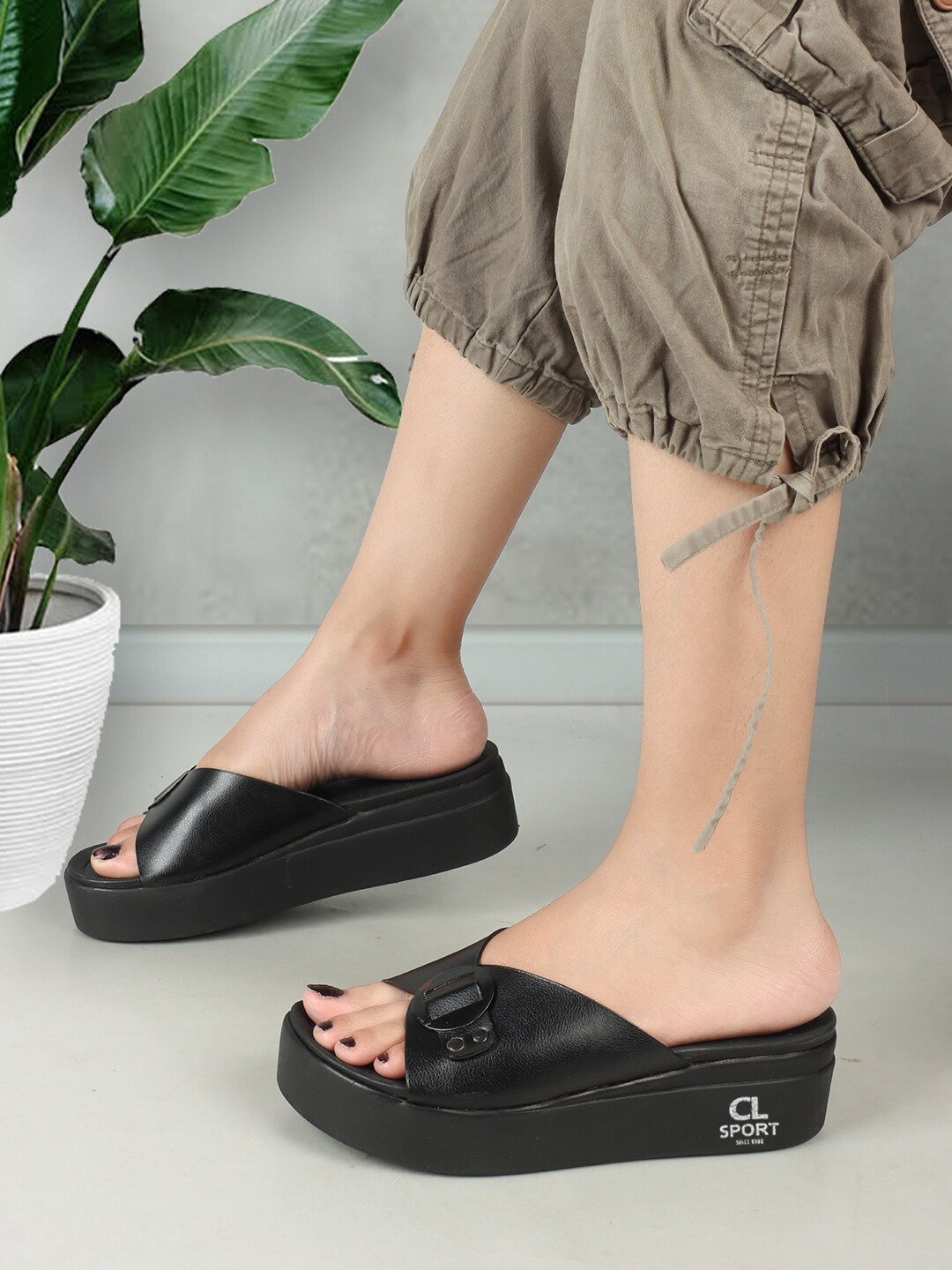

Carlton London sports Open Toe Flatform Heels With Buckle Detail, Black