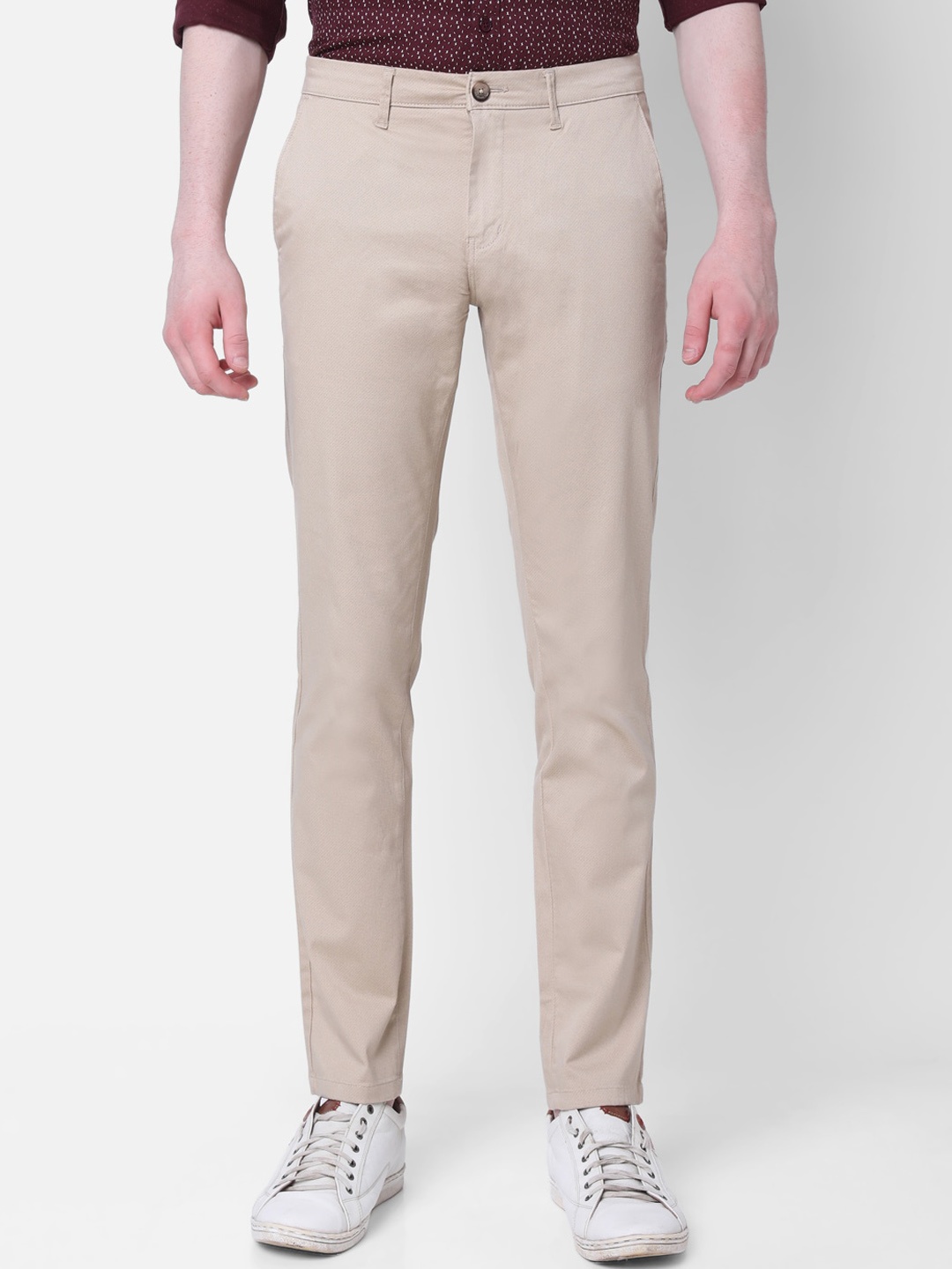 

MOZZO Men Slim Fit Cotton Trousers, Beige