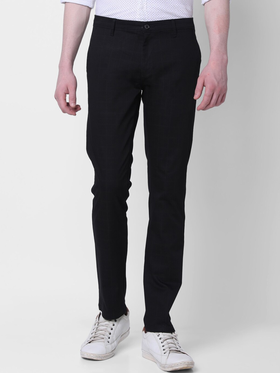 

MOZZO Men Slim Fit Cotton Trousers, Black