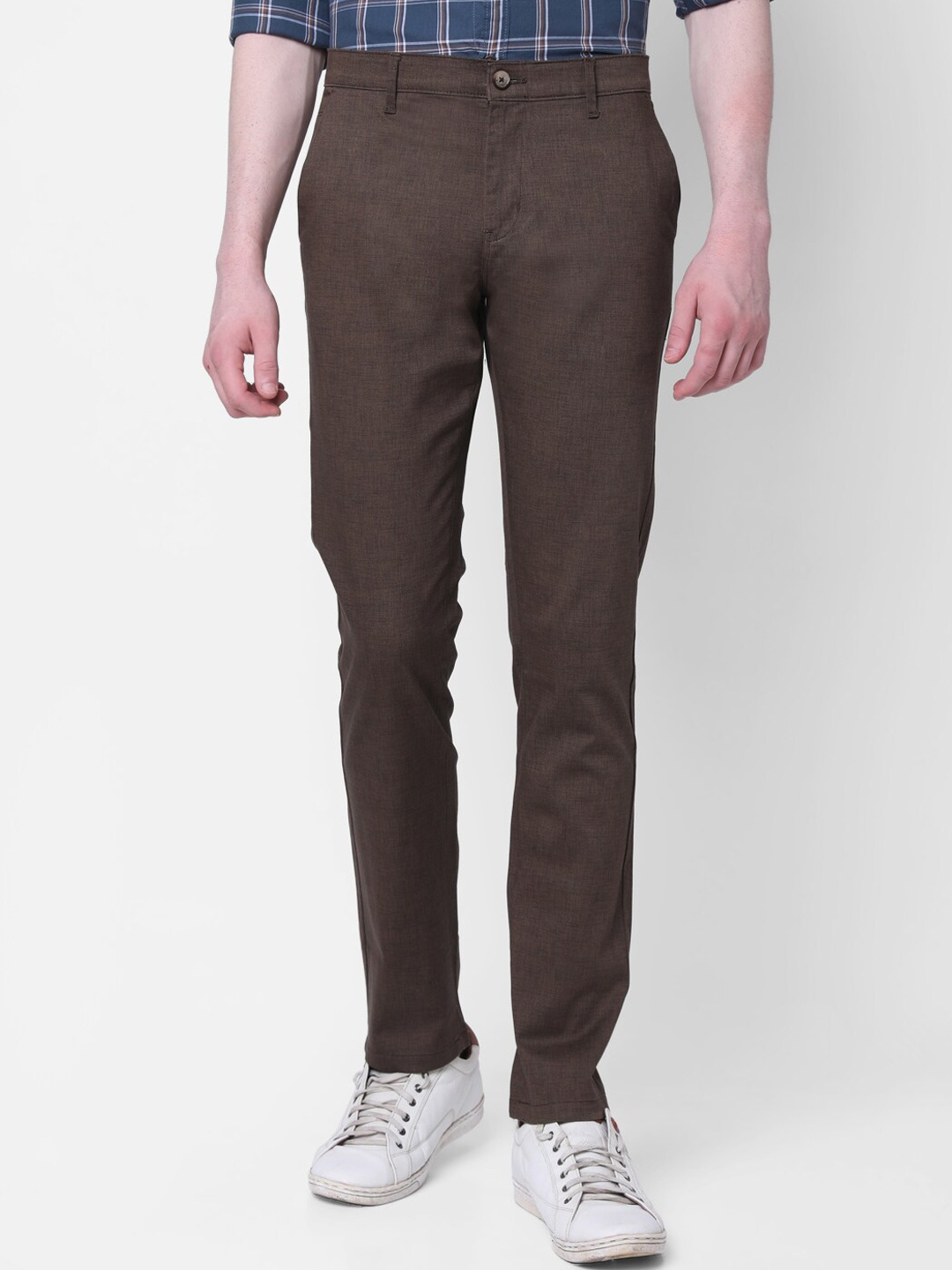 

MOZZO Men Slim Fit Cotton Trousers, Brown