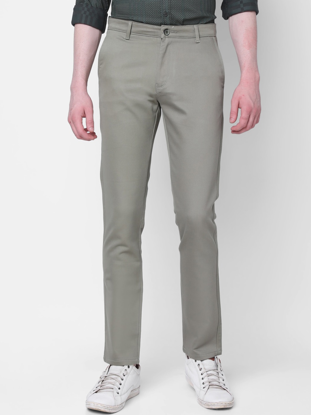 

MOZZO Men Slim Fit Cotton Trousers, Green