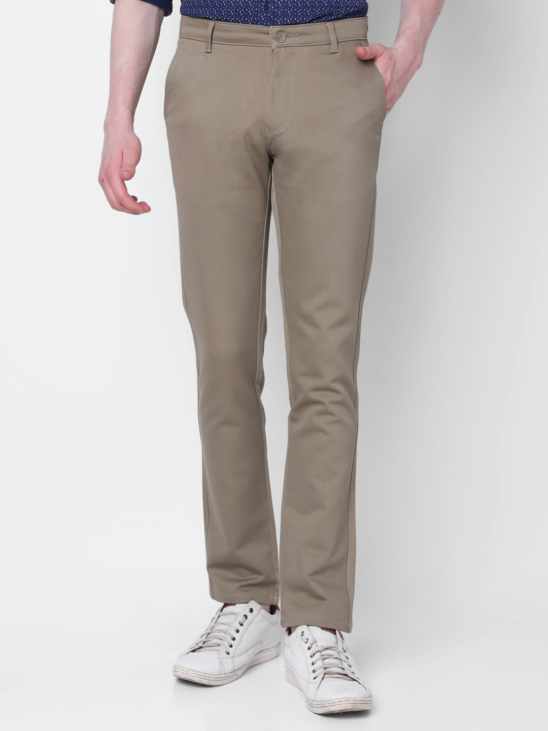 

MOZZO Men Slim Fit Cotton Trousers, Khaki