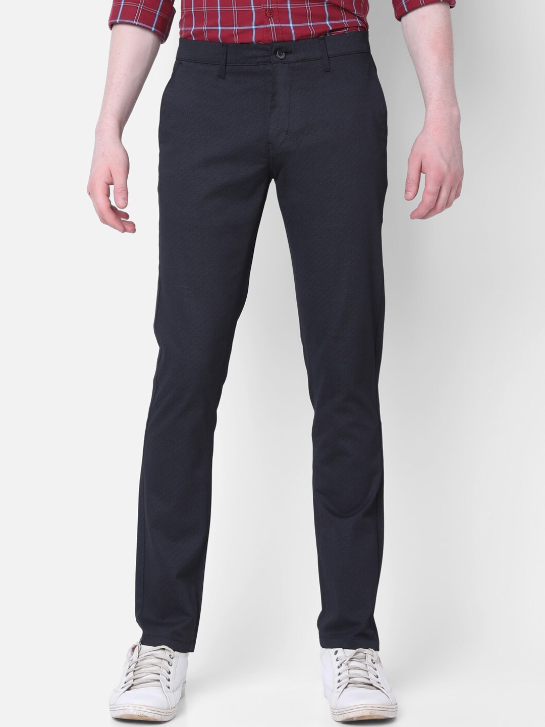 

MOZZO Men Slim Fit Cotton Trousers, Black