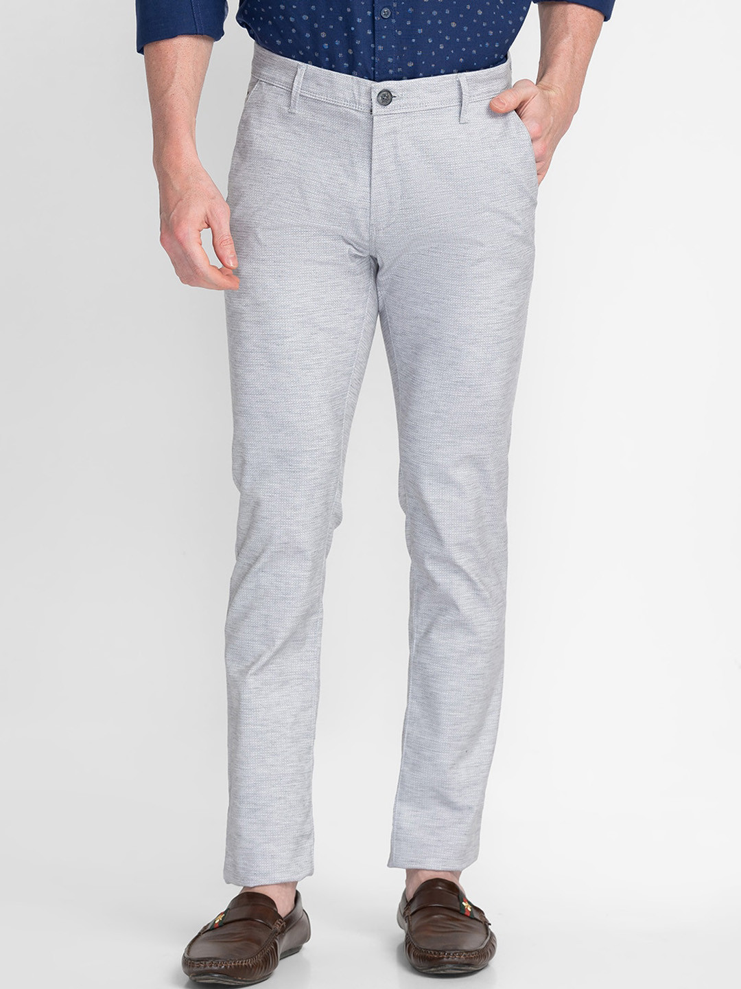 

MOZZO Men Grey Self Design Slim Fit Cotton Trousers