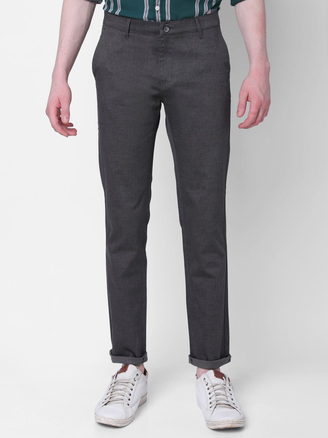 

MOZZO Men Slim Fit Cotton Trousers, Grey