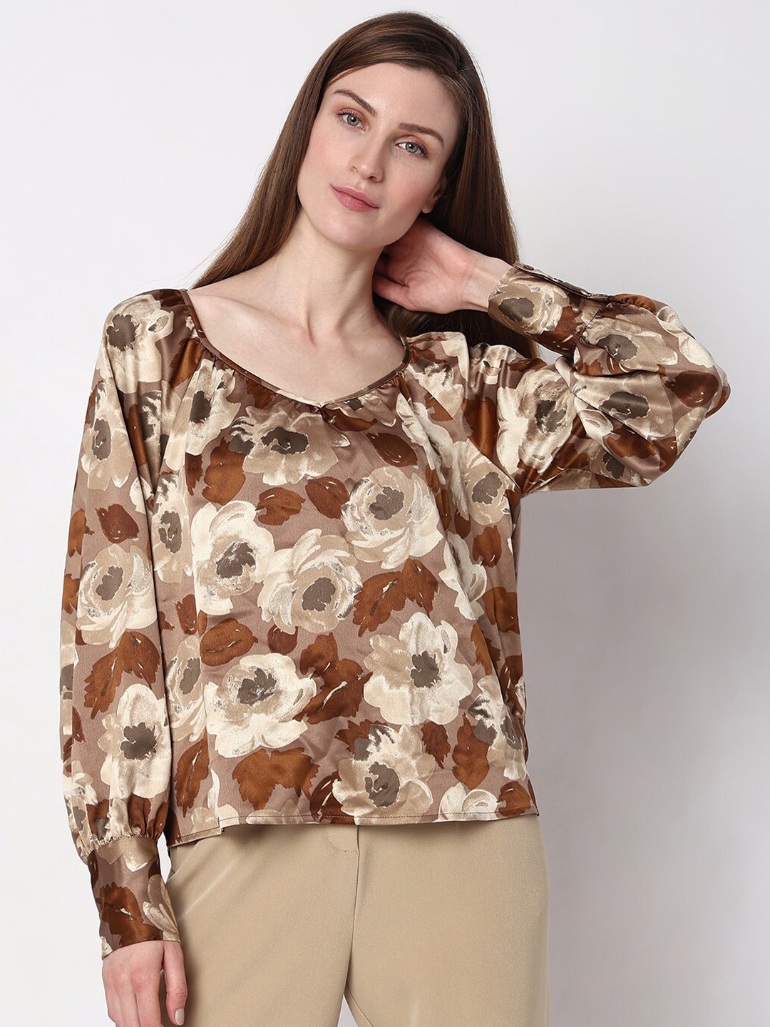 

Vero Moda Floral Print Top, Brown