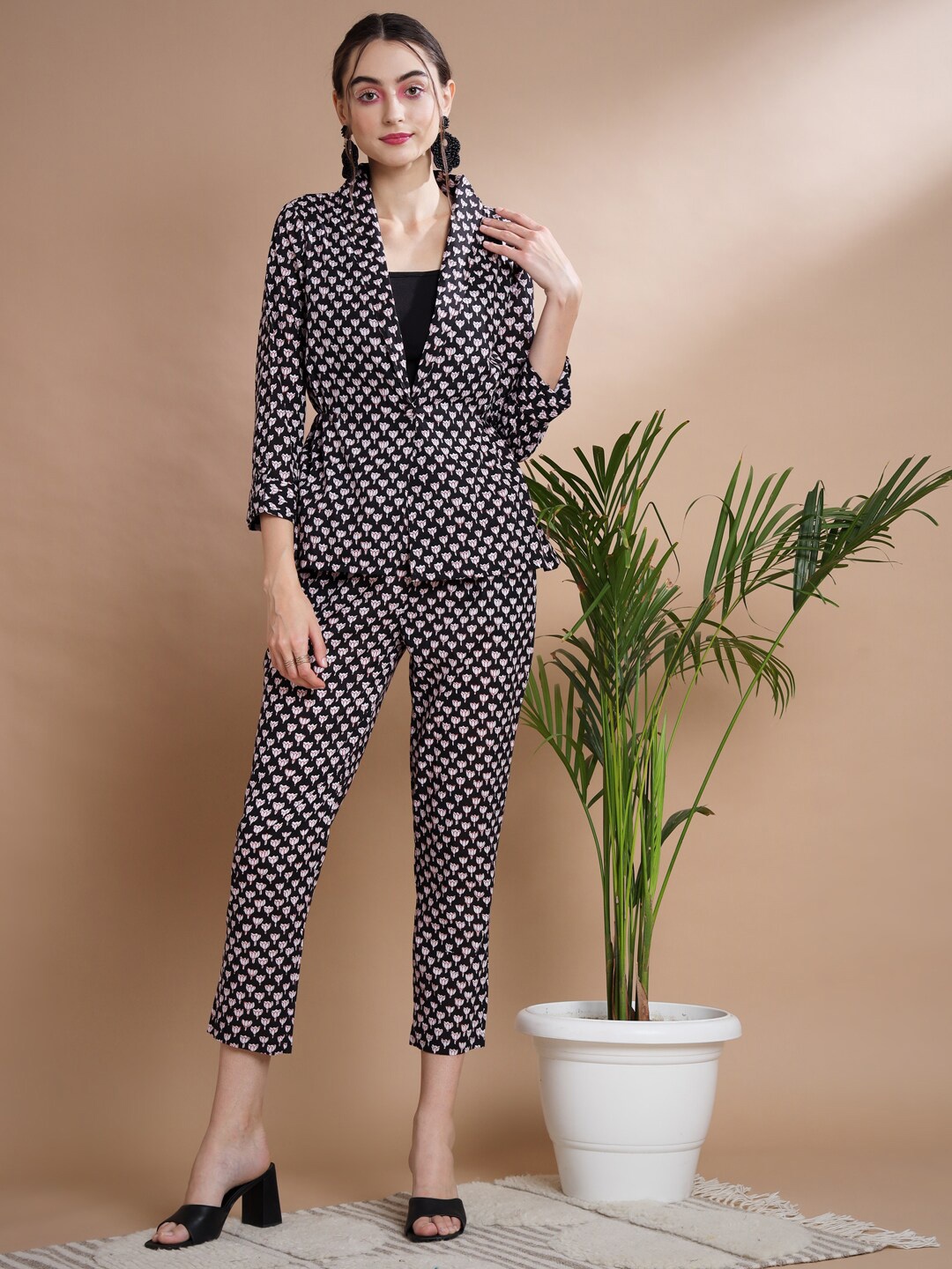 

KALINI Printed Pure Cotton Coat With Trousers, Black