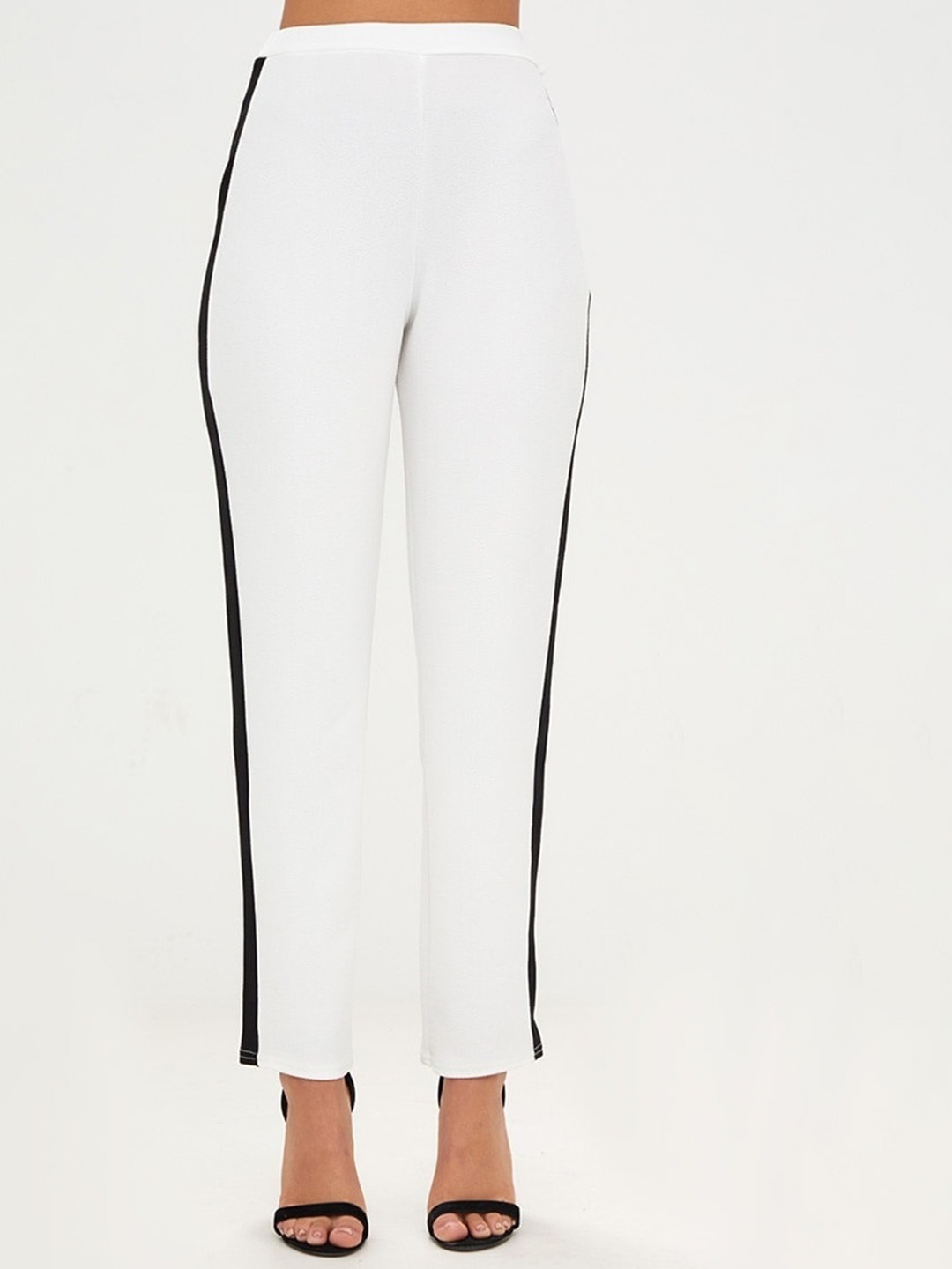 

WESTHOOD Women Side Stripes Relaxed Flared High-Rise Bootcut Trousers, White