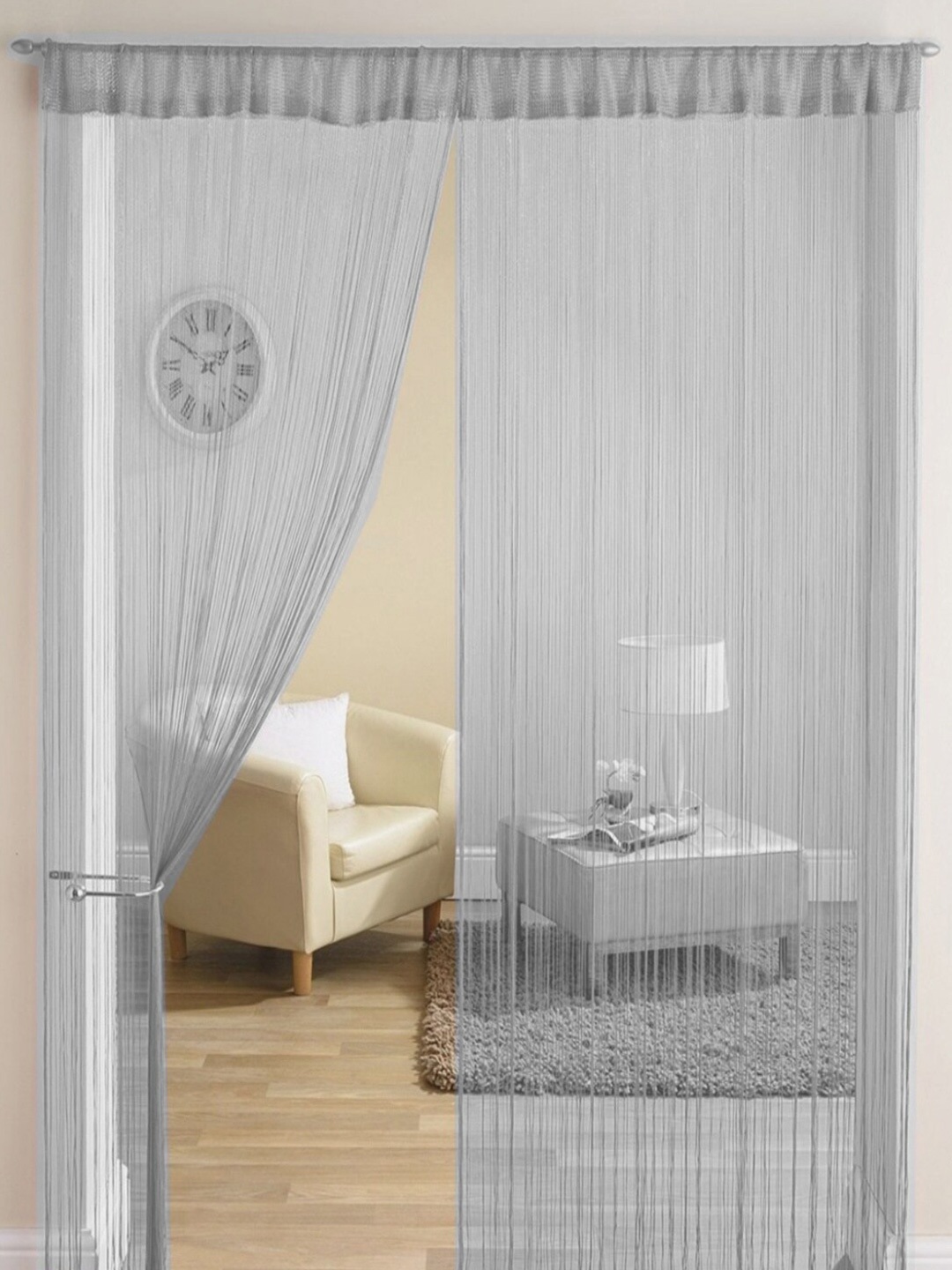 

Homefab India 2 Pieces Grey Sheer Long Door Curtain