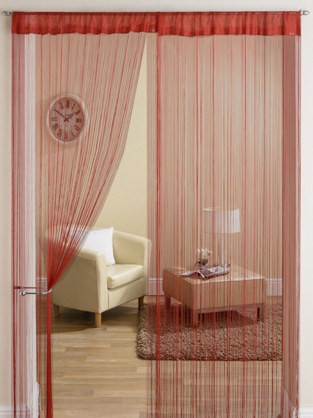 

Homefab India String Maroon 2 Pieces Sheer Door Curtains