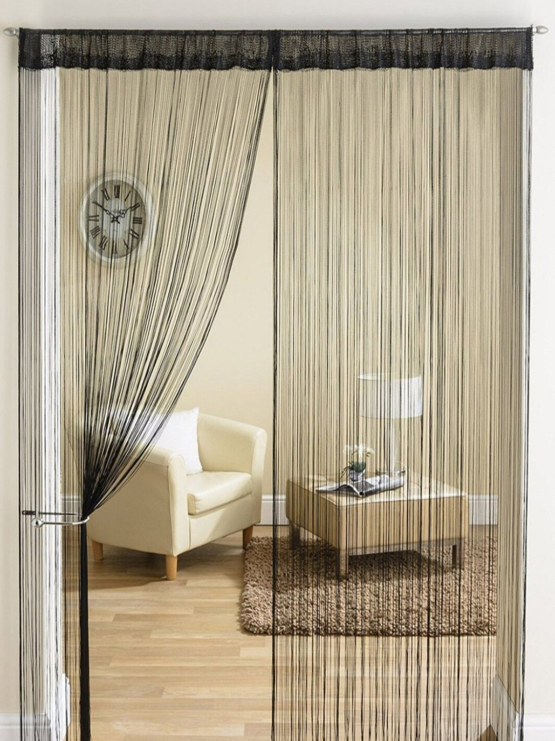 

Homefab India String Black 2 Pieces Thread Strings Sheer Door Curtains