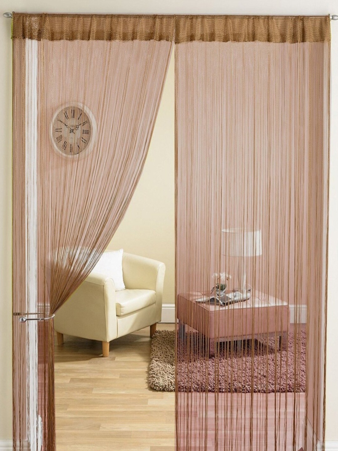 

Homefab India String Brown 2 Pieces Thread Strings Sheer Door Curtains