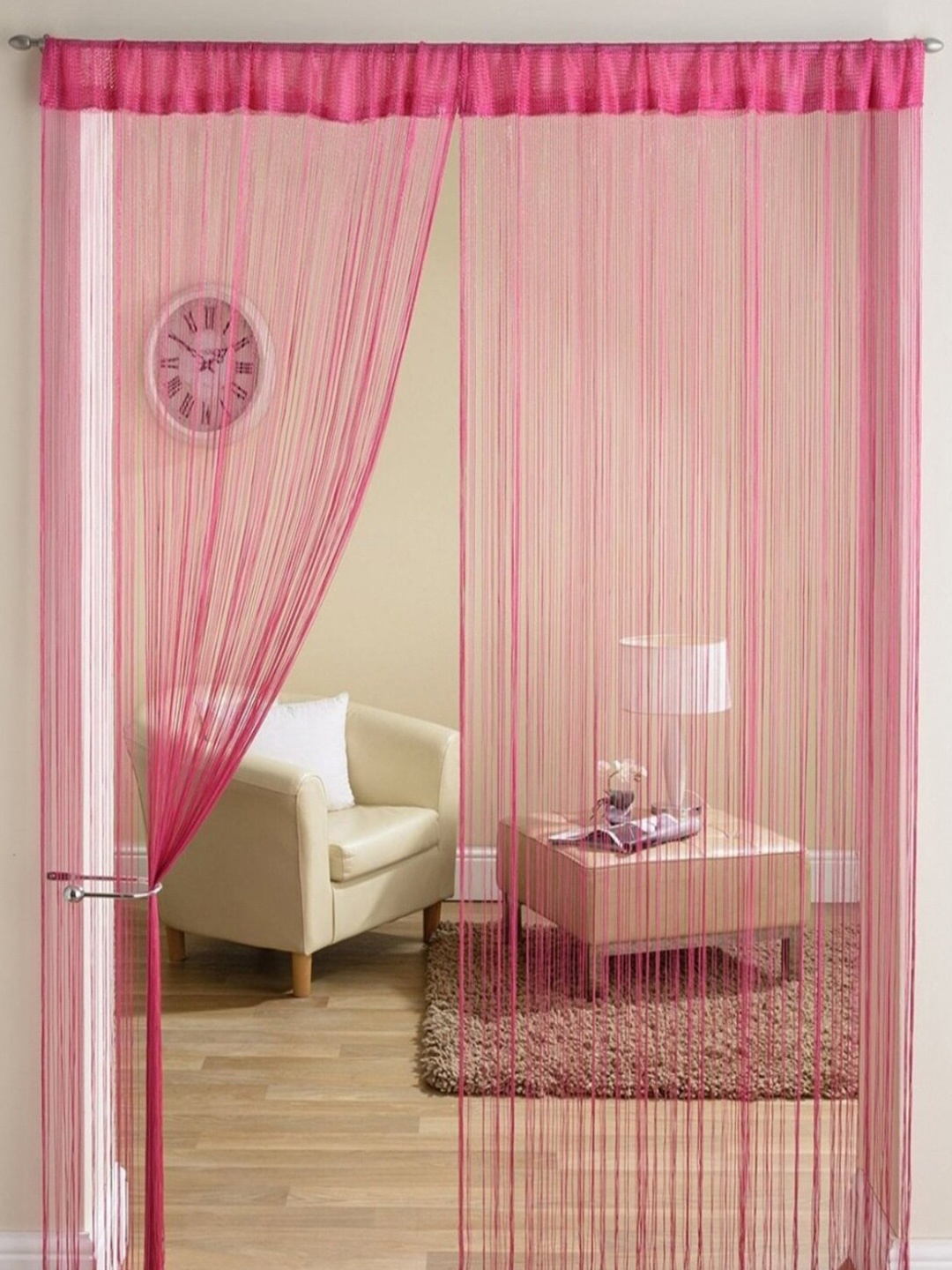 

Homefab India Pink 2 Pieces Sheer Threads String Long Door Curtains