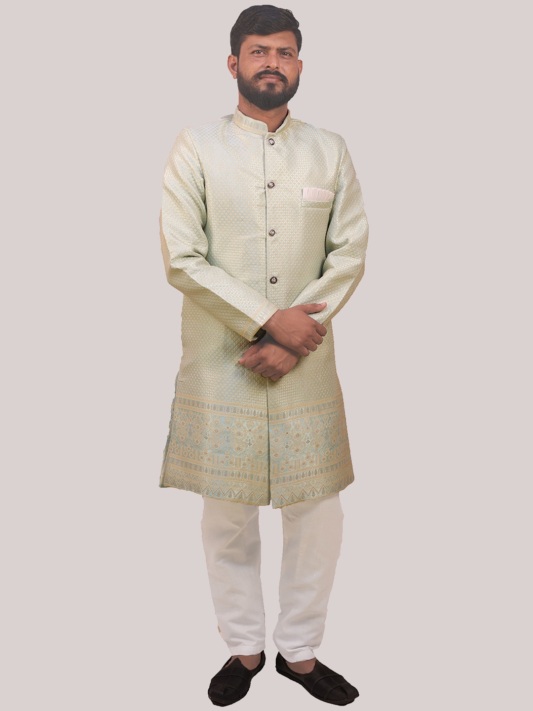 

amzira Woven Design Sherwani Set, Beige