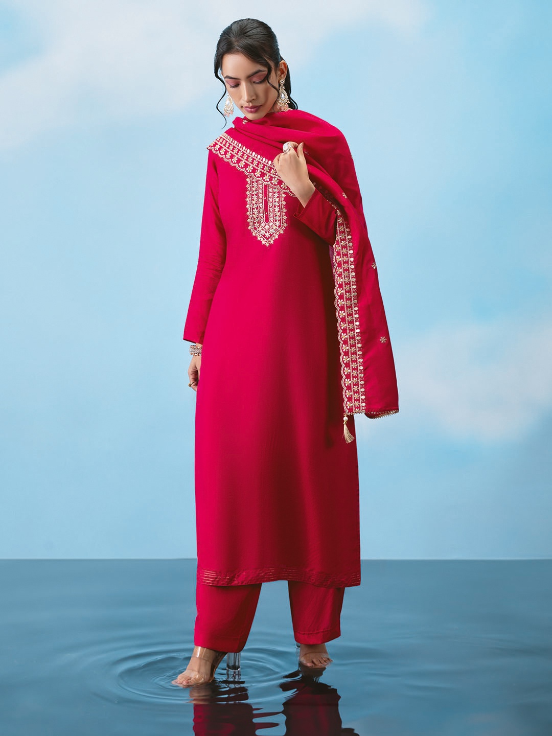 

Soch Ethnic Motifs Embroidered Sequinned Unstitched Dress Material, Magenta