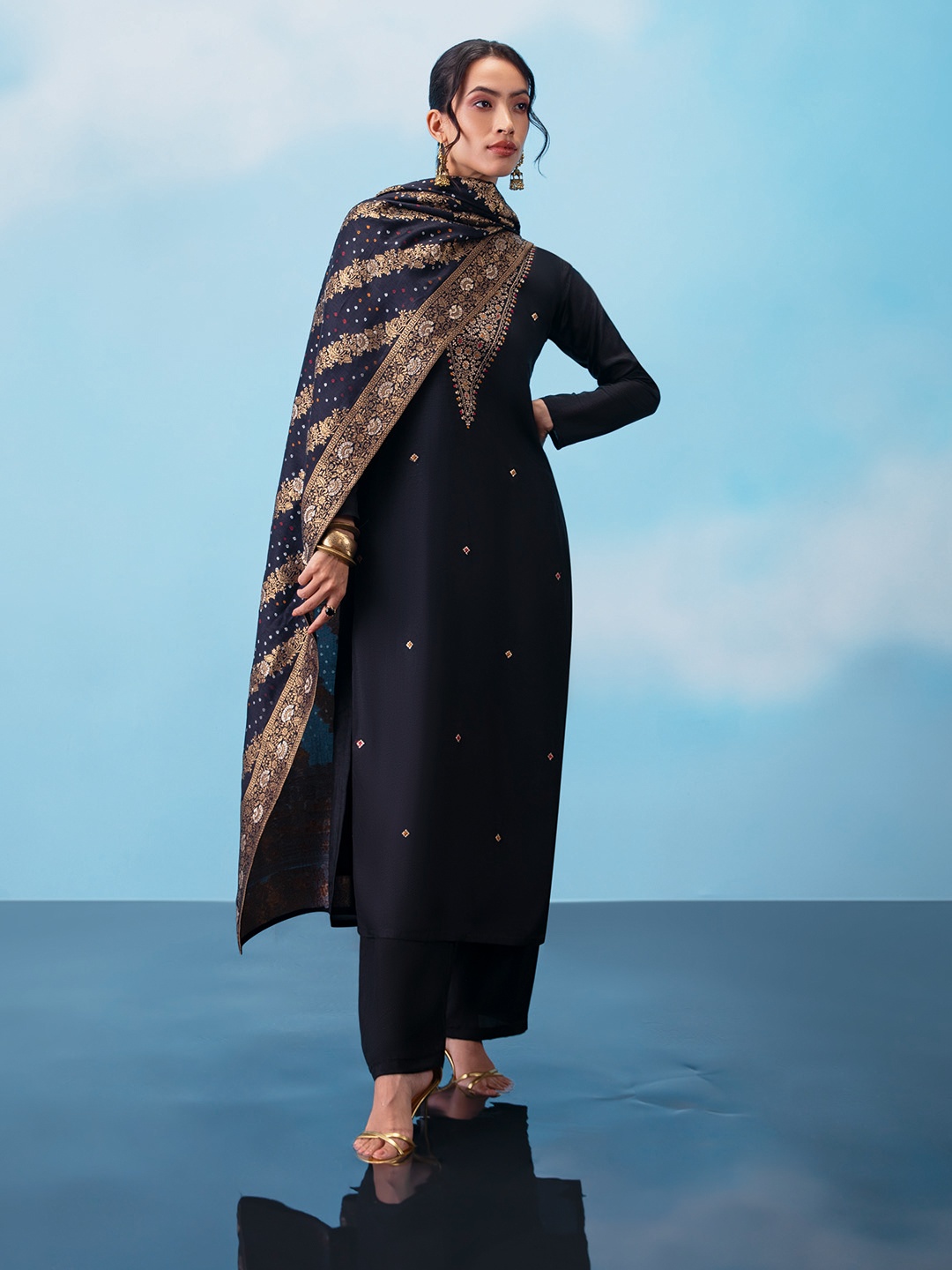 

Soch Ethnic Motifs Embroidered Unstitched Dress Material, Black