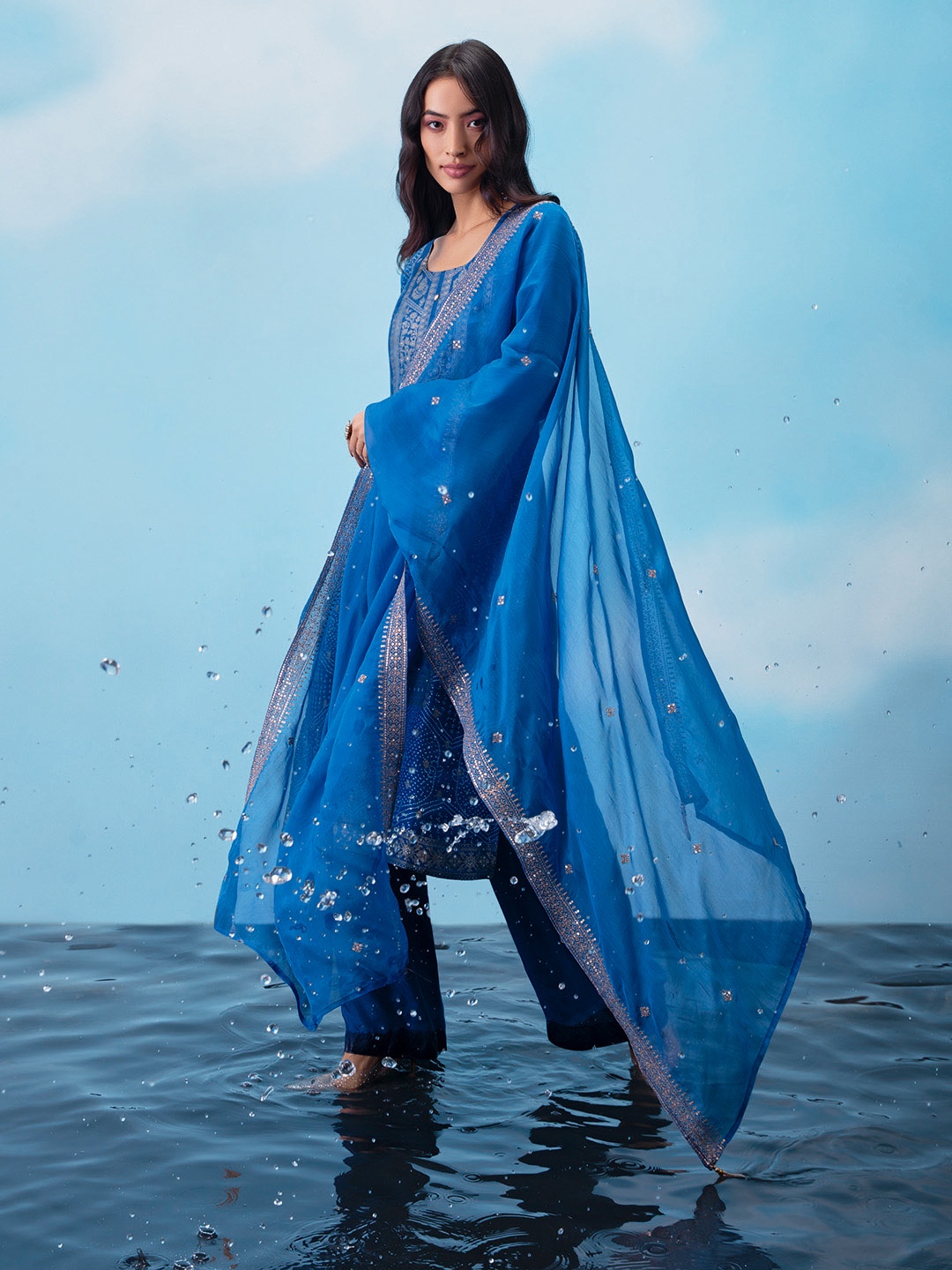 

Soch Geometric Embroidered Sequinned Unstitched Dress Material, Blue
