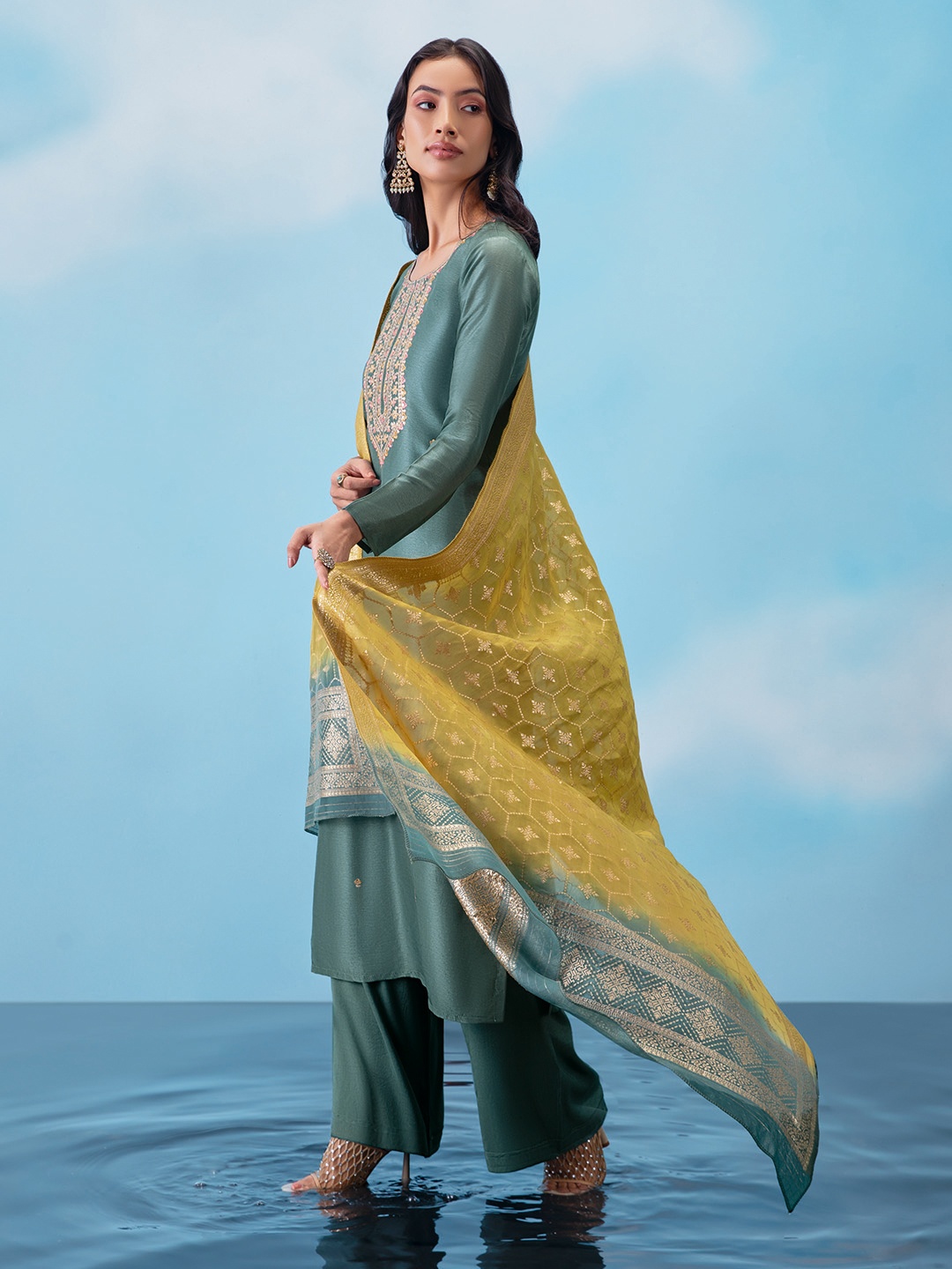 

Soch Ethnic Motifs Embroidered Unstitched Dress Material, Teal