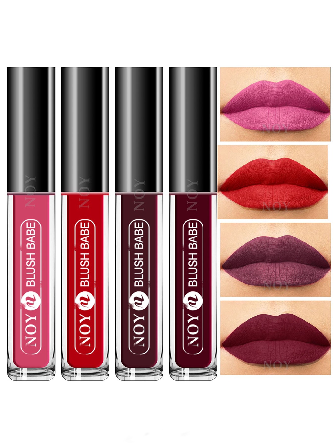 

NOY Set Of 4 Blush Babe Waterproof Liquid Matte Lipsticks 4ml Each- Shades 02+ 04+ 05+ 07, Pink