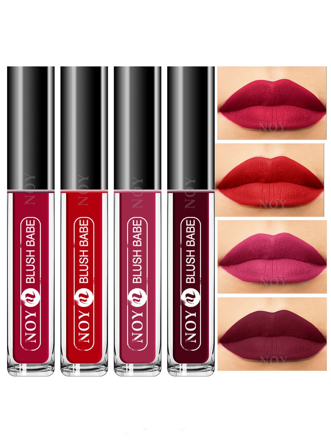 

NOY Set Of 4 Blush Babe Waterproof Liquid Matte Lipsticks 4ml Each- Shades 03+ 04+ 06+ 07, Red