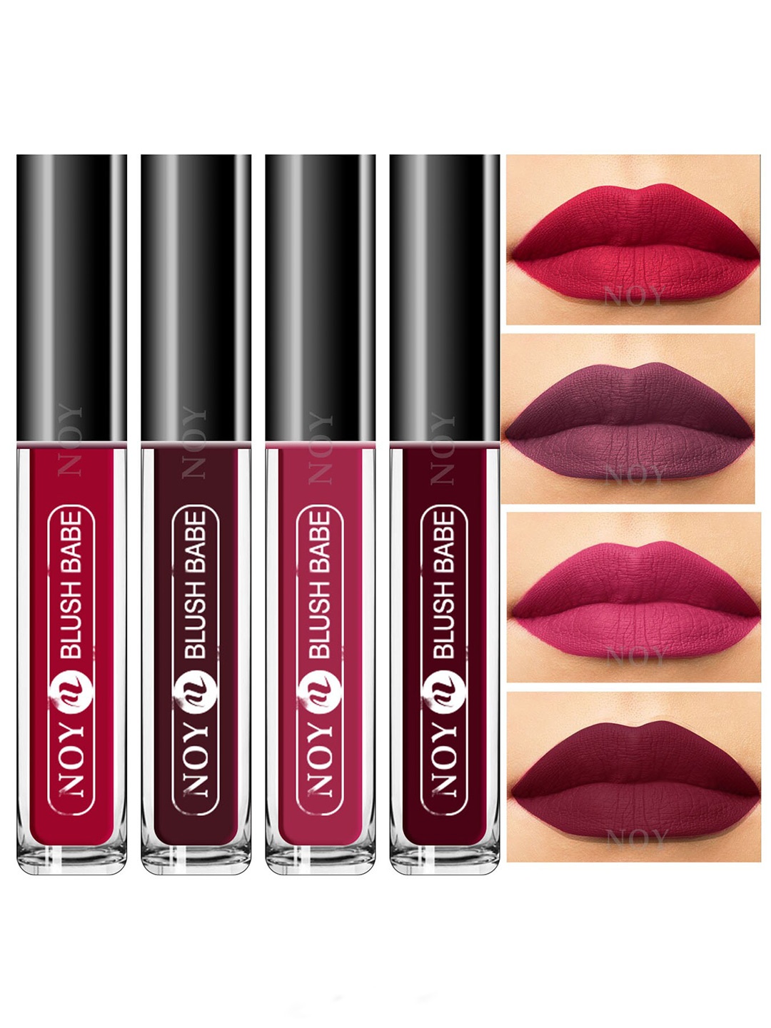 

NOY Set Of 4 Blush Babe Waterproof Liquid Matte Lipsticks 4ml Each- Shades 03+ 05+ 06+ 07, Pink