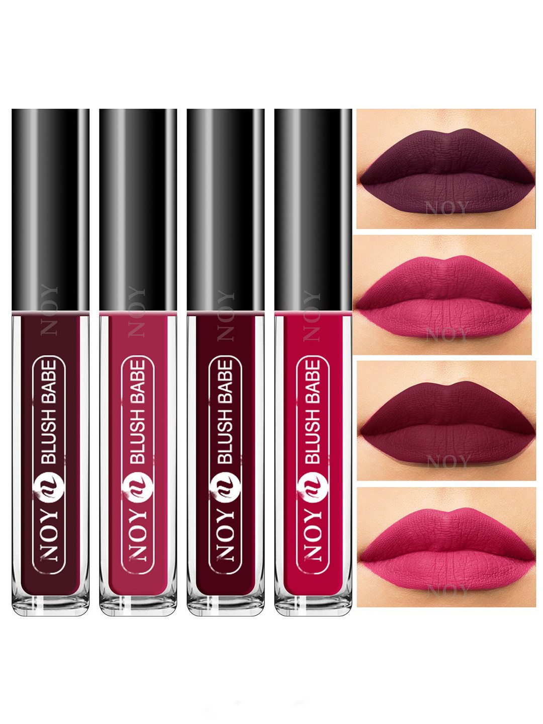

NOY Set Of 4 Blush Babe Waterproof Liquid Matte Lipsticks 4ml Each- Shades 01+ 06+ 07+ 08, Purple