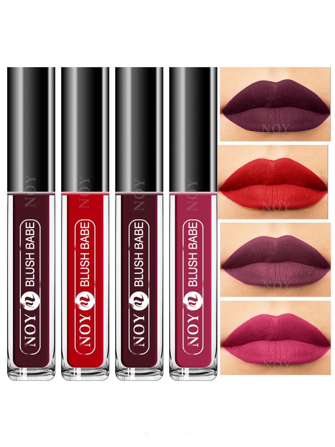 

NOY Set Of 4 Blush Babe Waterproof Liquid Matte Lipsticks 4ml Each- Shades 01+ 04+ 05+ 06, Red