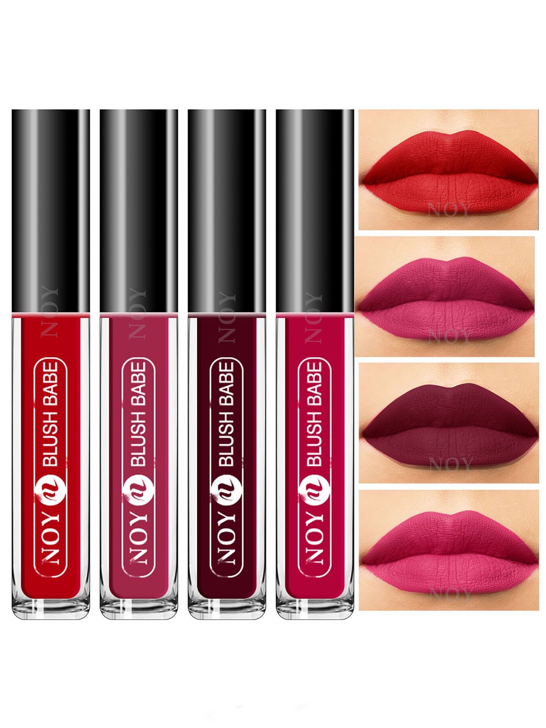 

NOY Set Of 4 Blush Babe Waterproof Liquid Matte Lipsticks 4ml Each- Shades 04+ 06+ 07+ 08, Red