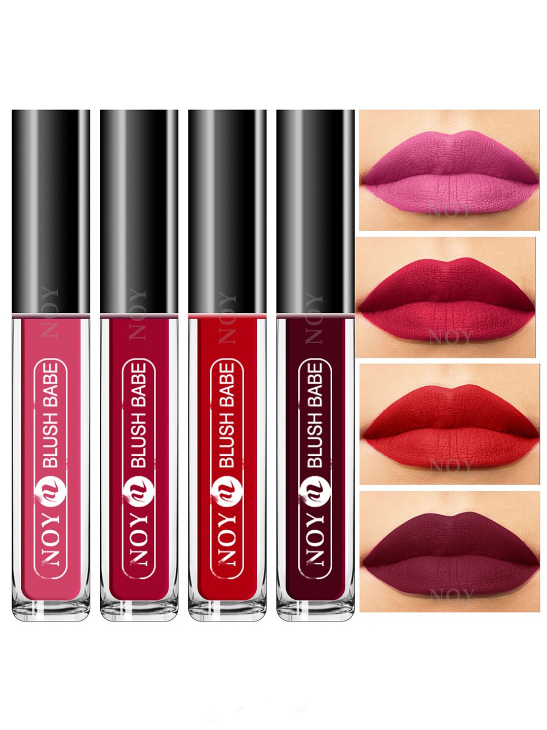 

NOY Set Of 4 Blush Babe Waterproof Liquid Matte Lipsticks 4ml Each- Shades 02+ 03+ 04+ 07, Maroon