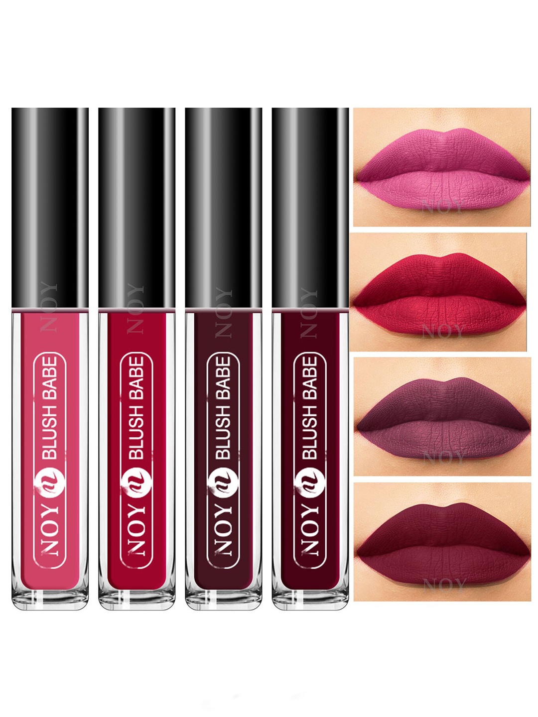 

NOY Set Of 4 Blush Babe Waterproof Liquid Matte Lipsticks 4ml Each- Shades 02+ 03+ 05+ 07, Pink