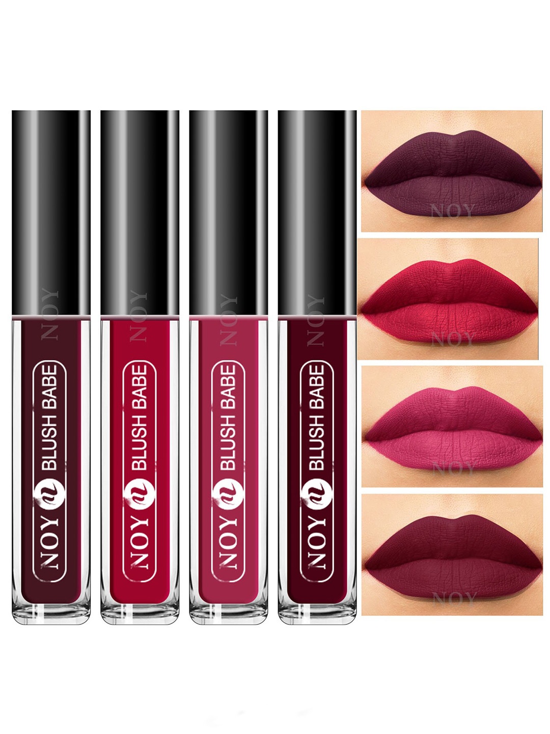 

NOY Set Of 4 Blush Babe Waterproof Liquid Matte Lipsticks 4ml Each- Shades 01+ 03+ 06+ 07, Purple