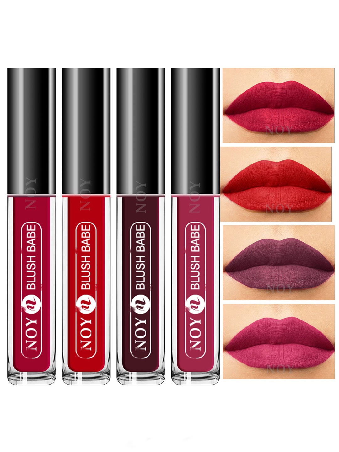 

NOY Set Of 4 Blush Babe Waterproof Liquid Matte Lipsticks 4ml Each- Shades 03+ 04+ 05+ 06, Pink