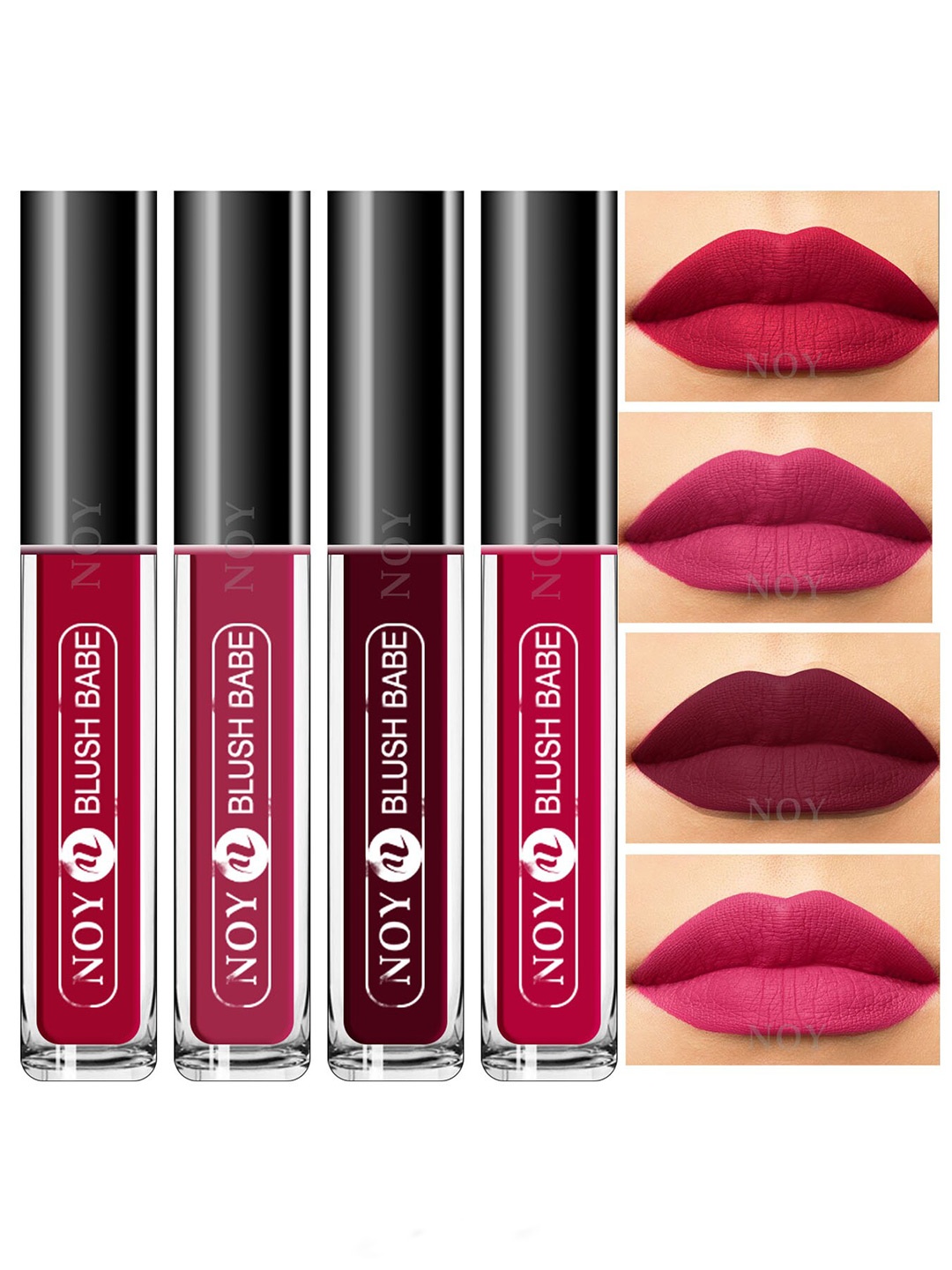 

NOY Set Of 4 Blush Babe Waterproof Liquid Matte Lipsticks 4ml Each- Shades 03+ 06+ 07+ 08, Pink