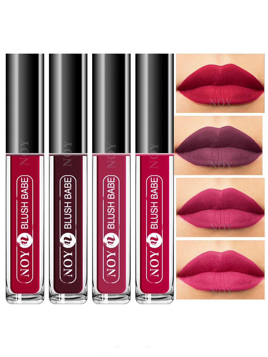 

NOY Set Of 4 Blush Babe Waterproof Liquid Matte Lipsticks 4ml Each- Shades 03+ 05+ 06+ 08, Pink