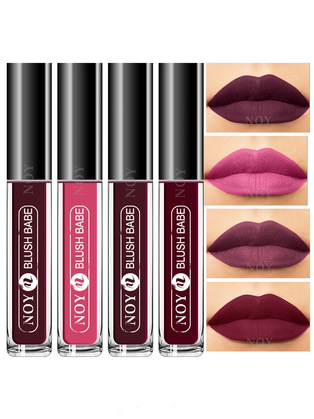 

NOY Set Of 4 Blush Babe Waterproof Liquid Matte Lipsticks 4ml Each- Shades 01+ 02+ 05+ 07, Purple