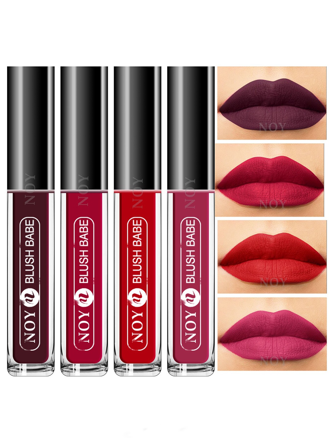 

NOY Set Of 4 Blush Babe Waterproof Liquid Matte Lipsticks 4ml Each- Shades 01+ 03+ 04+ 06, Red